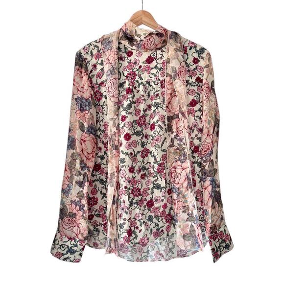 See By Chloe Floral Print Mixed Media Silk Chiffon Georgette Blouse Size 44 / L - Picture 3 of 11